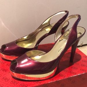 Guess by Marciano purple & gold platform heels